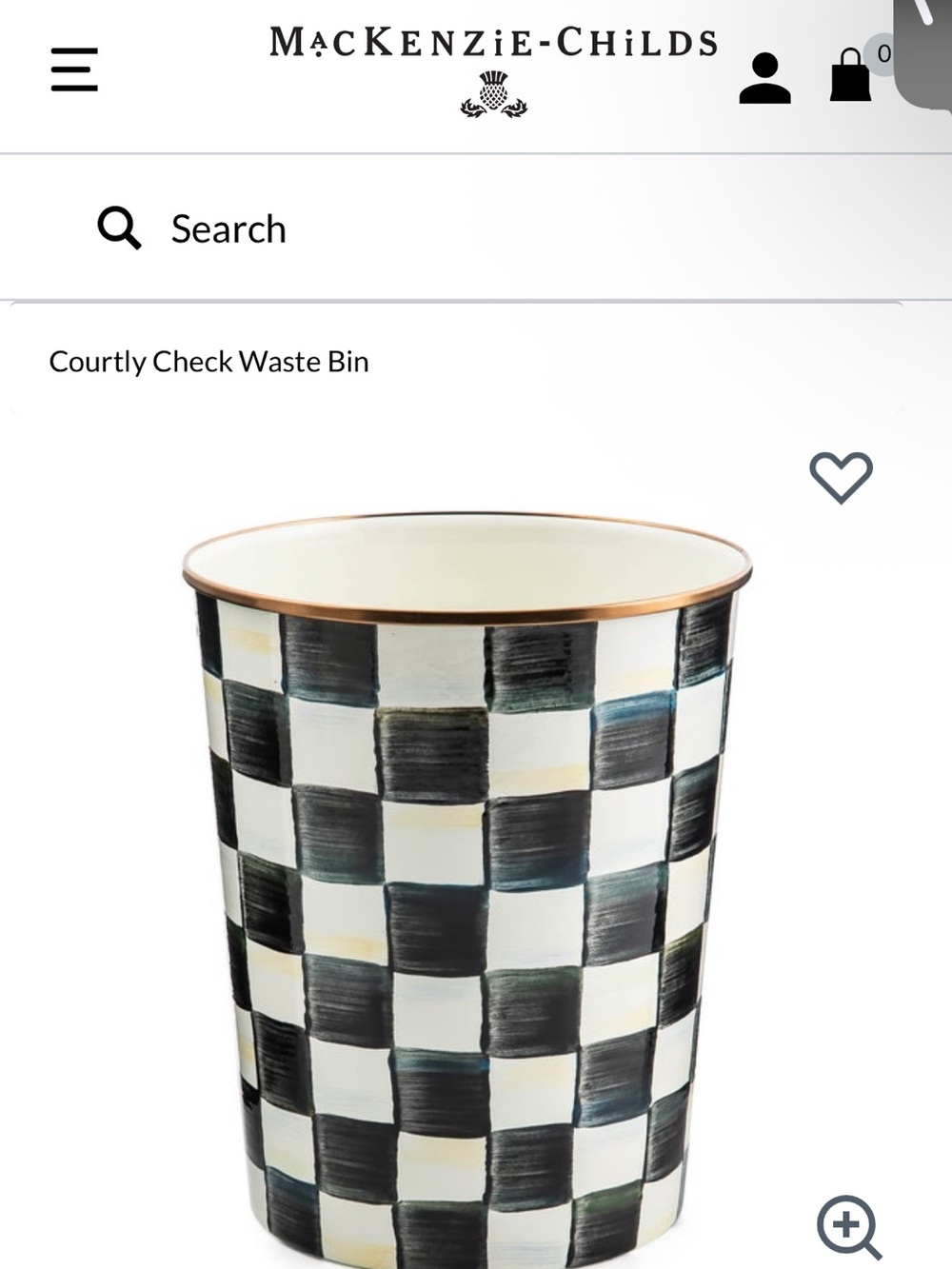 MacKenzie-Childs Courtly Check Waste Bin - Black and White - Picture 4 of 7